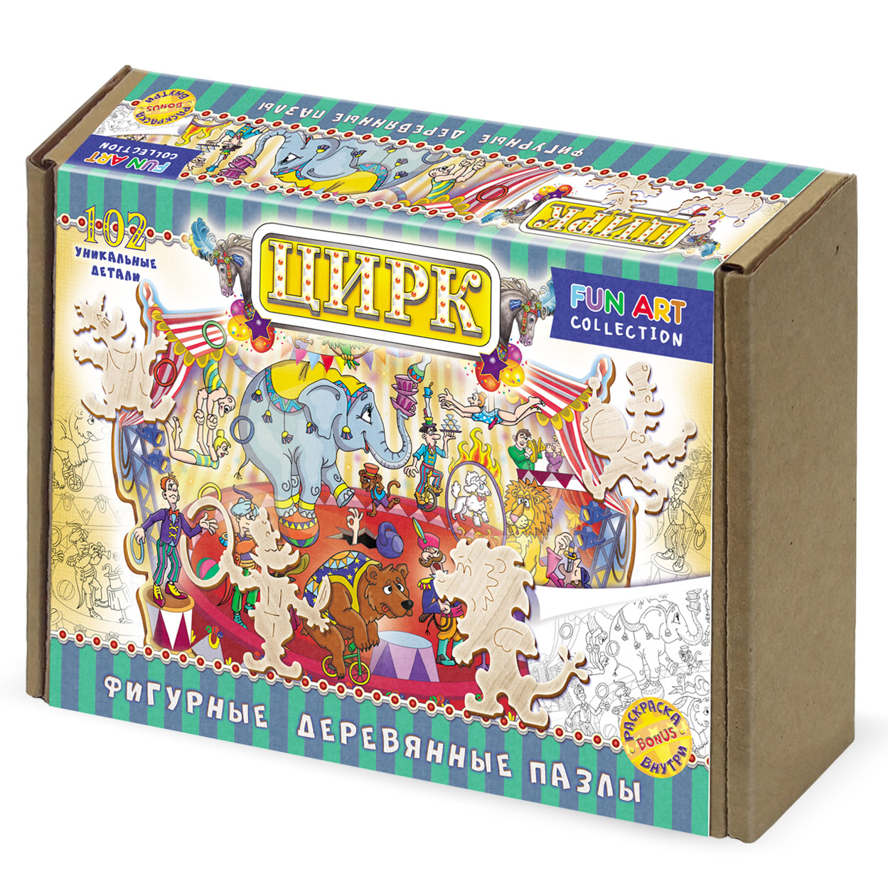 Фигурный деревянный пазл Цирк "FUN ART collection", 102эл
